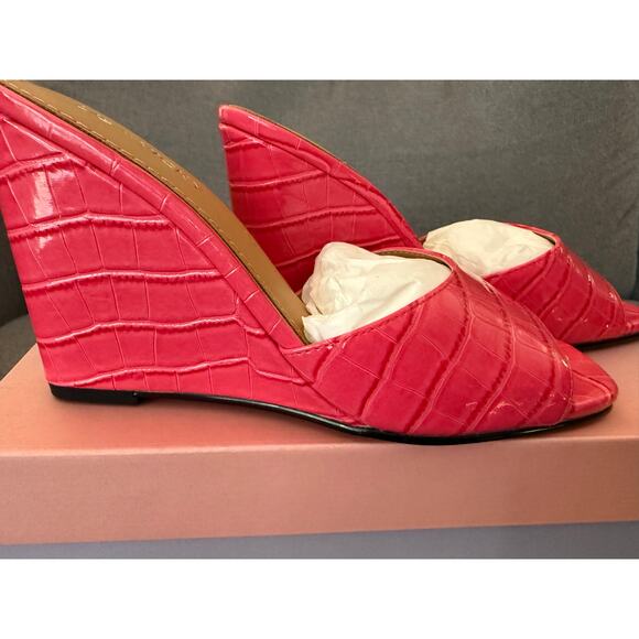 NEW Lisa Vicky‎ Nordstrom Adore-V Croco Wedge Sandals Black Patent Leather 7 - Picture 3 of 7